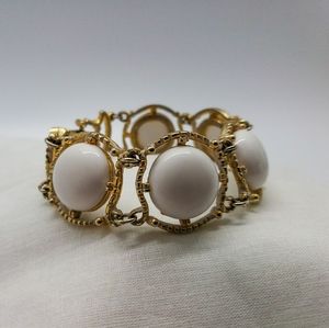 White Cabochons Golden Tone Bracelet